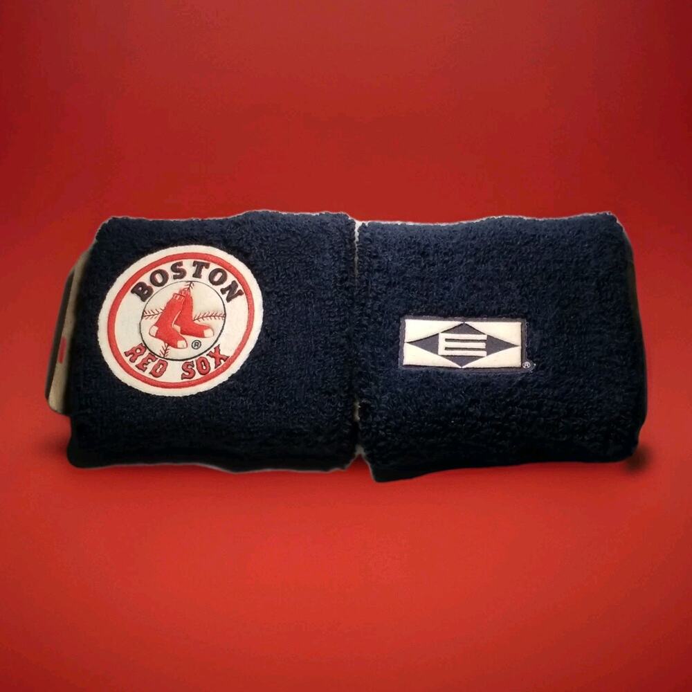 Vintage 80s 90s Boston Red Sox Easton Wristbands Sweatbands MLB reversible Pair